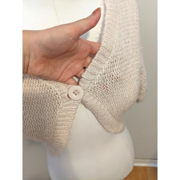 Womens Beige Knit Shrug Cardigan Glitter Fall Girly Elegant Short Sleeve Sz M - Picture 3 of 6